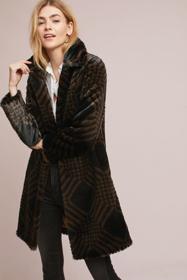 Geometric Faux Fur Coat #1