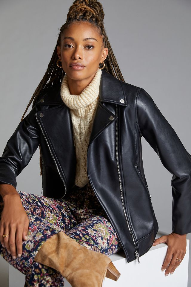 Avec Les Filles Relaxed Faux Leather Moto Jacket