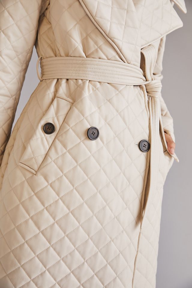 Quilted Faux Leather Trench Coat #1