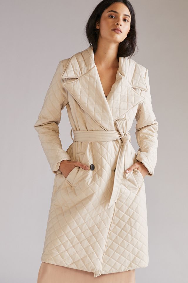 Quilted Faux Leather Trench Coat #3
