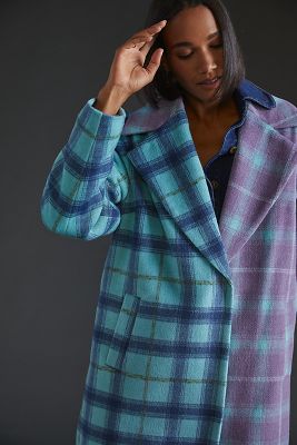 blue plaid wool coat