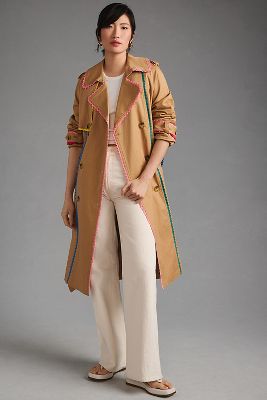 Striped ribbon gabardine hot sale oversized trench coat