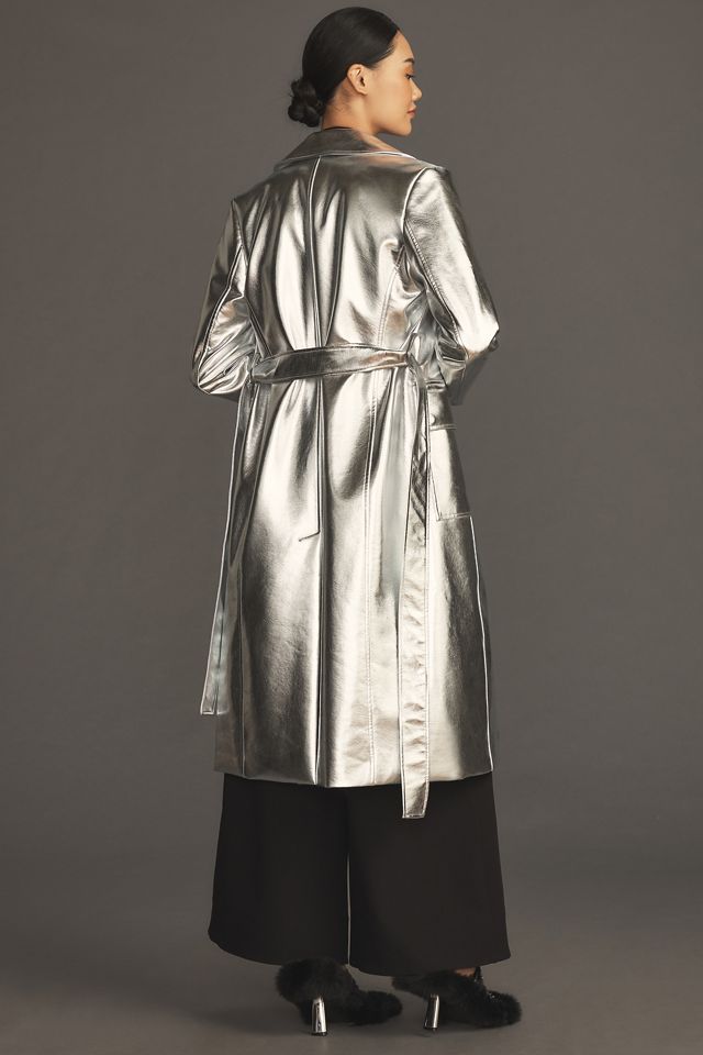 Avec Les Filles Metallic Faux Leather Trench Coat #1