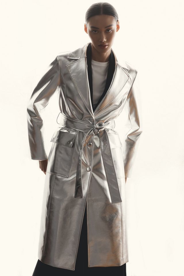 Avec Les Filles Metallic Faux Leather Trench Coat #2
