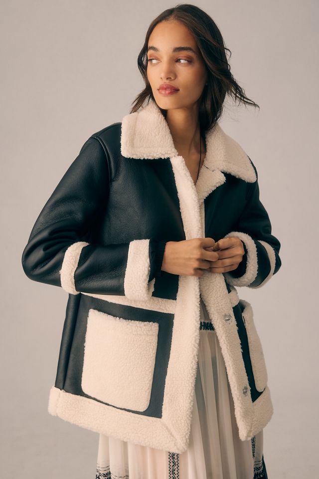 Avec Les Filles Colorblock Faux Leather & Shearling Jacket #3