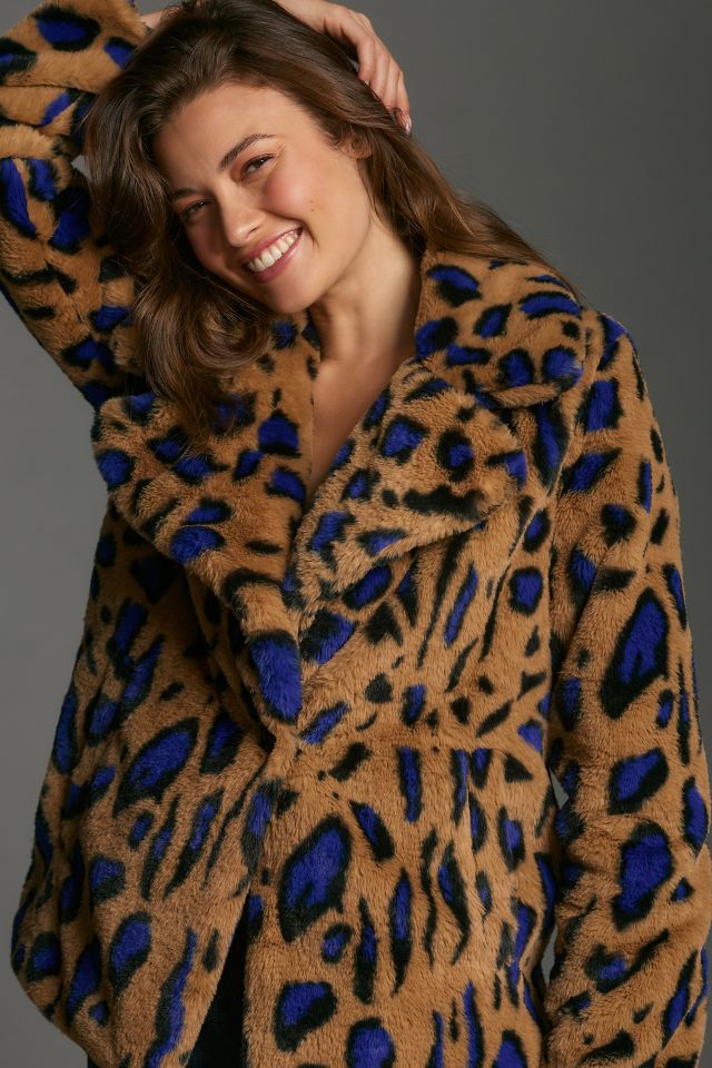 Avec Les Filles Faux Fur Leopard Print Coat Anthropologie 8764