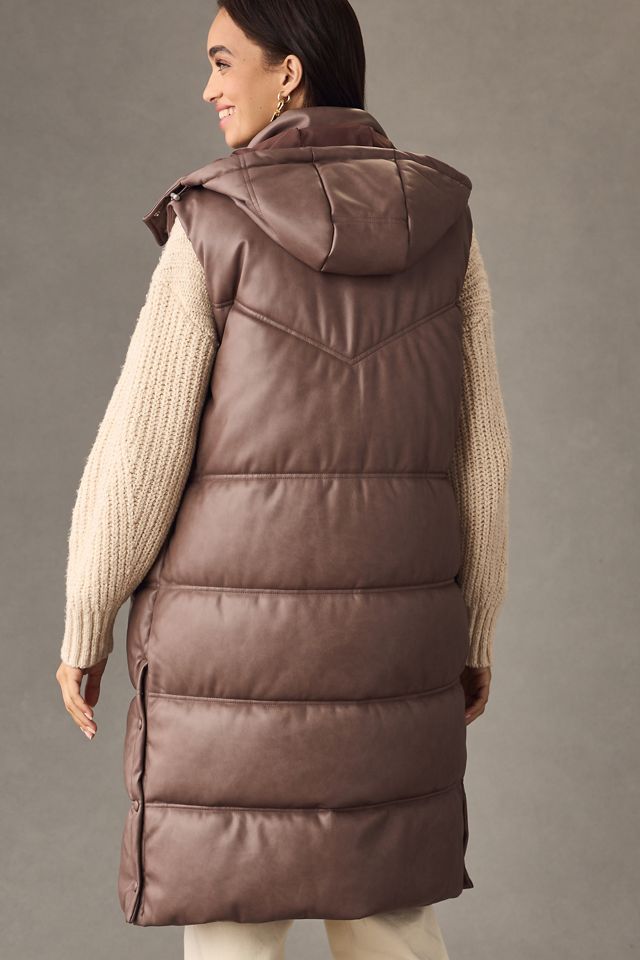 Avec Les Filles Faux Leather Maxi Puffer Vest for Women