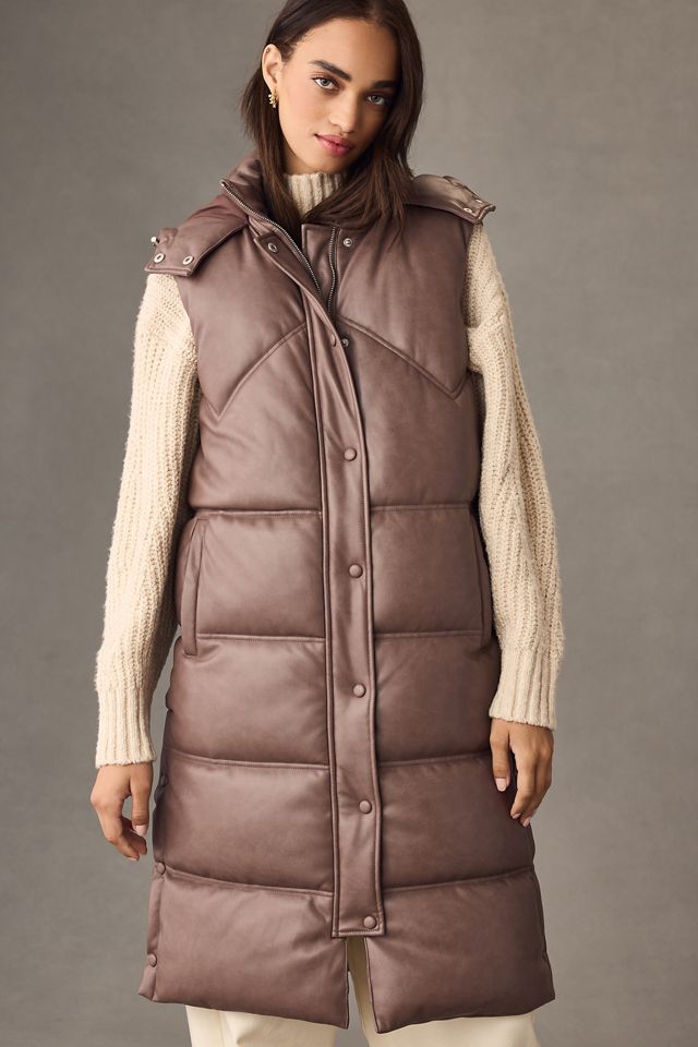 Avec Les Filles Faux Leather Maxi Puffer Vest for Women