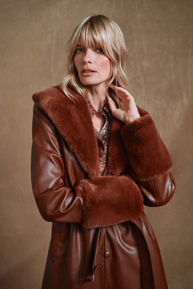 Avec Les Filles Faux Leather & Fur-Trim Trench Coat | Anthropologie