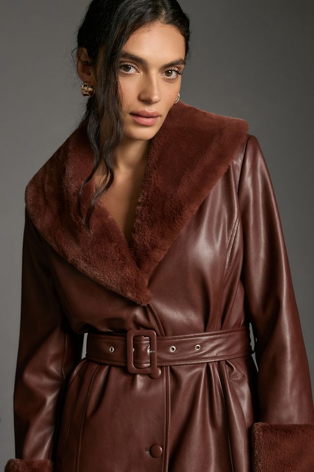 Avec Les Filles Faux Leather & Fur-Trim Trench Coat #2