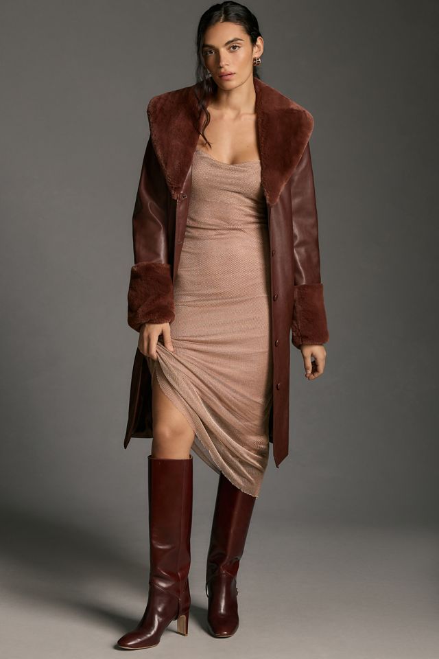 Avec Les Filles Faux Leather & Fur-Trim Trench Coat #4