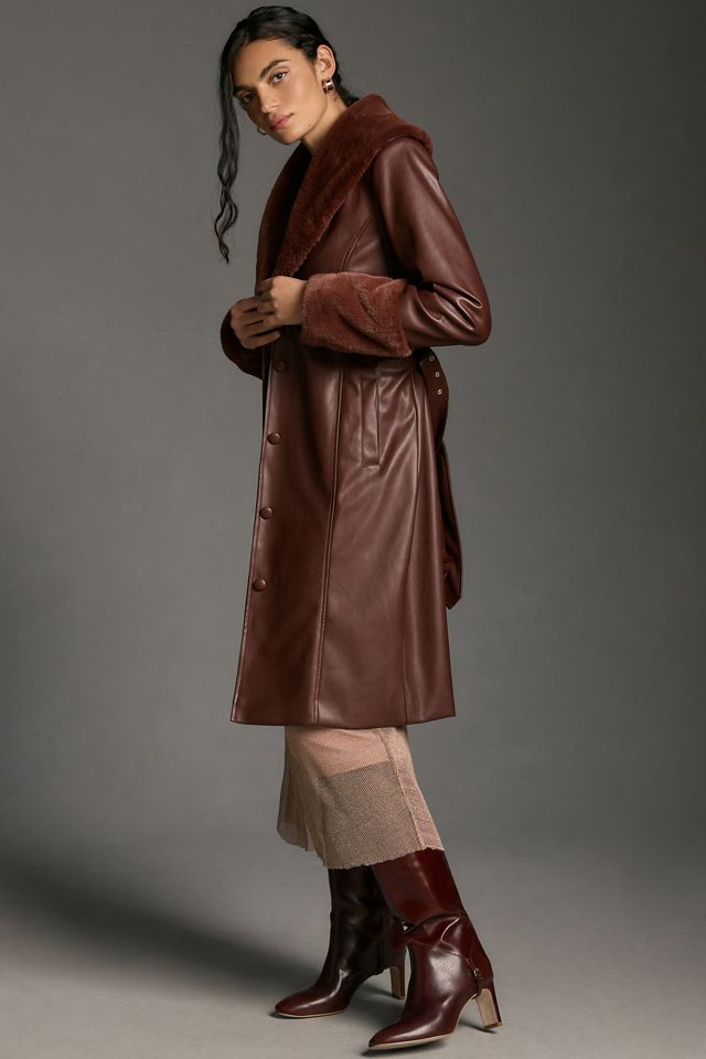 Avec Les Filles Faux Leather & Fur-Trim Trench Coat #1