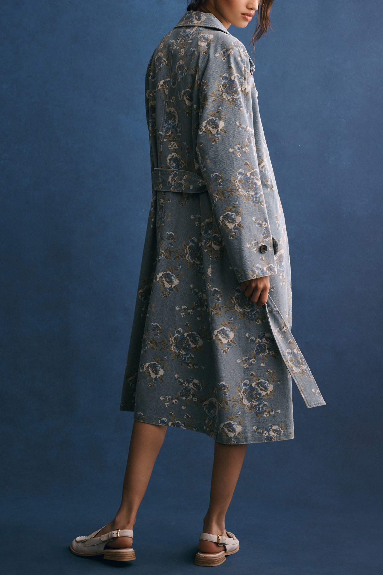 Avec Les Filles Printed Denim Trench Coat