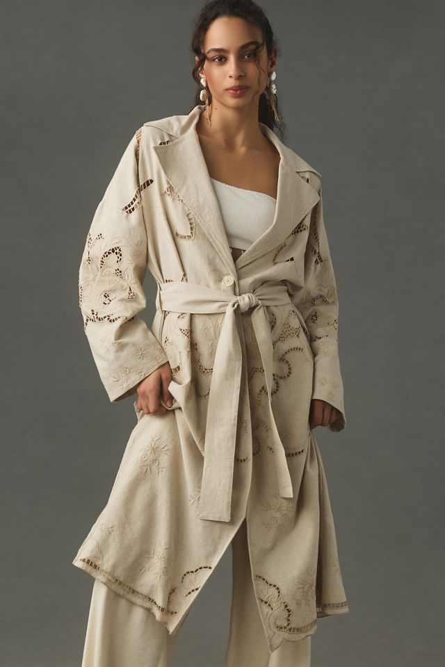 Avec Les Filles Cutwork Linen Trench Coat | Anthropologie