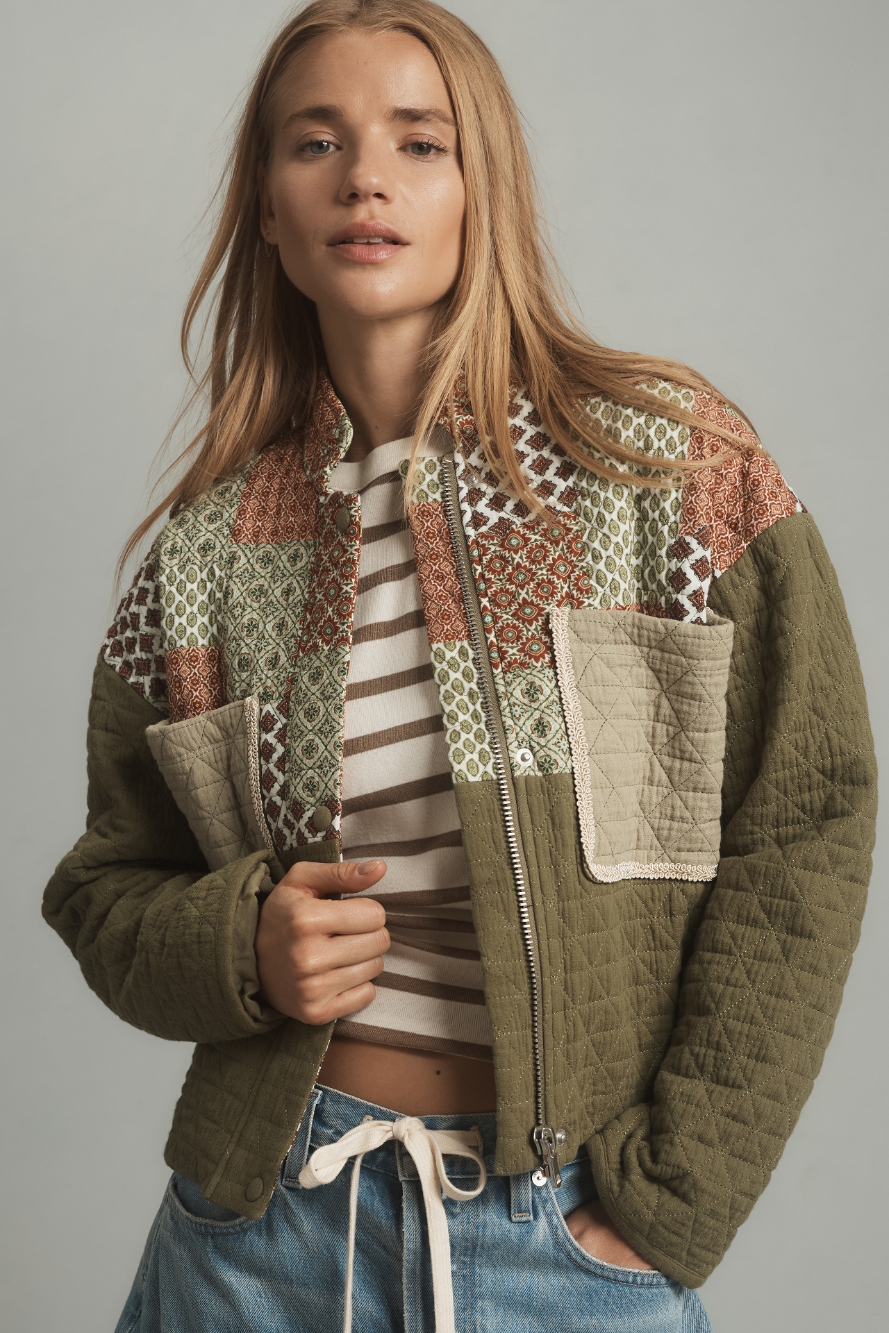 Avec Les Filles Printed Patchwork Jacket