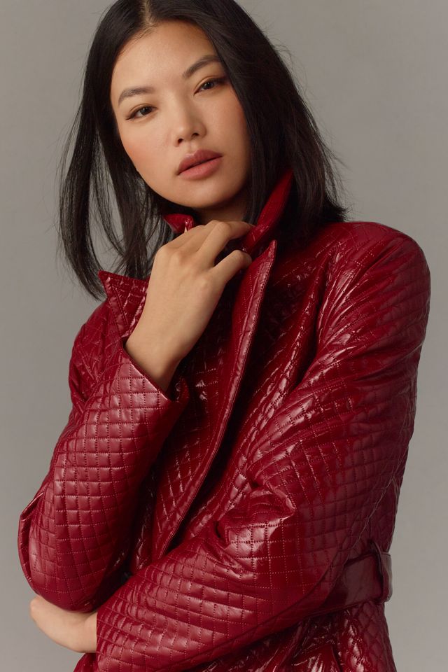 Avec Les Filles Quilted Faux-Ever Leather Belted Trench Coat #3