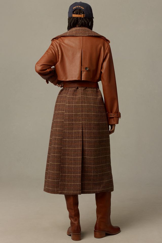 Avec Les Filles Plaid Faux-Leather Belted Trench Coat #2