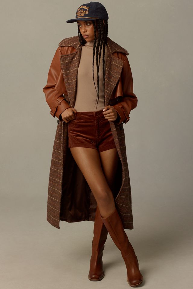 Avec Les Filles Plaid Faux-Leather Belted Trench Coat #3