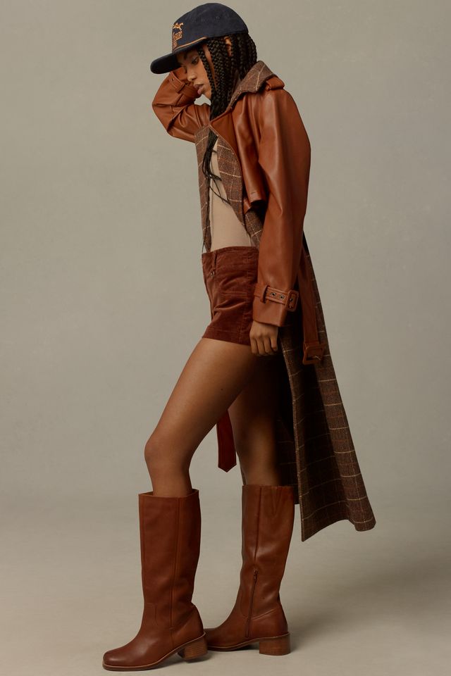 Avec Les Filles Plaid Faux-Leather Belted Trench Coat #4