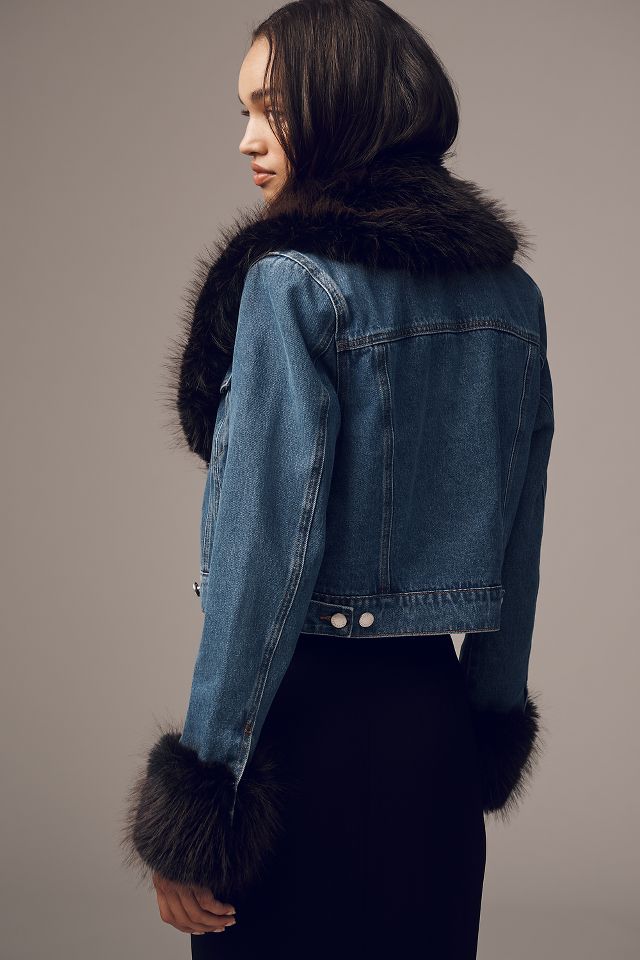 Avec les filles faux fur trim denim parka hot sale