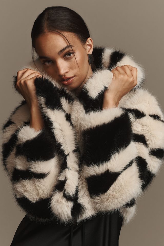 Avec Les Filles Faux-Fur Zebra Cropped Coat #2