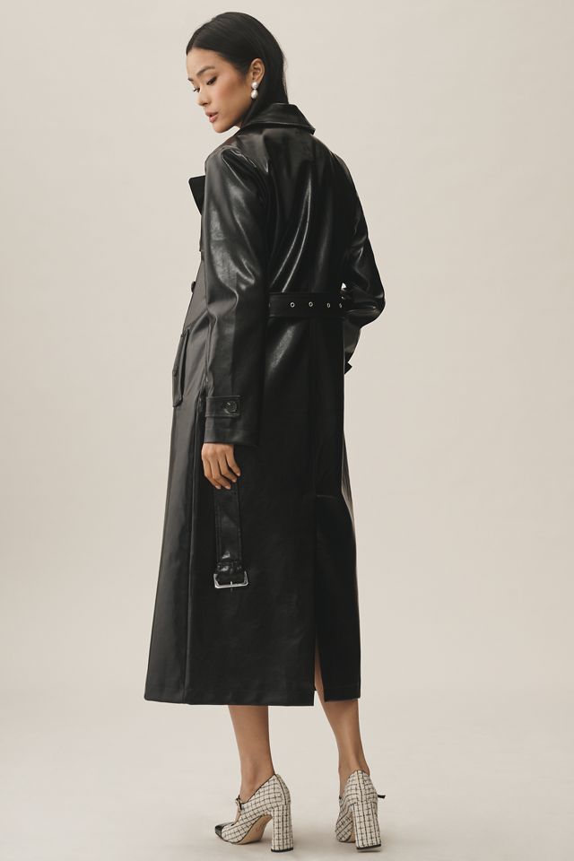 Avec Les Filles Glazed Faux-Ever Leather™ Belted Trench Coat #4