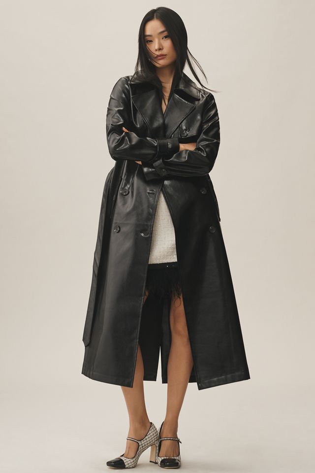 Avec Les Filles Glazed Faux-Ever Leather™ Belted Trench Coat #1