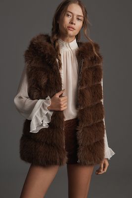 Shop Avec Les Filles Faux-fur Vest Jacket In Brown