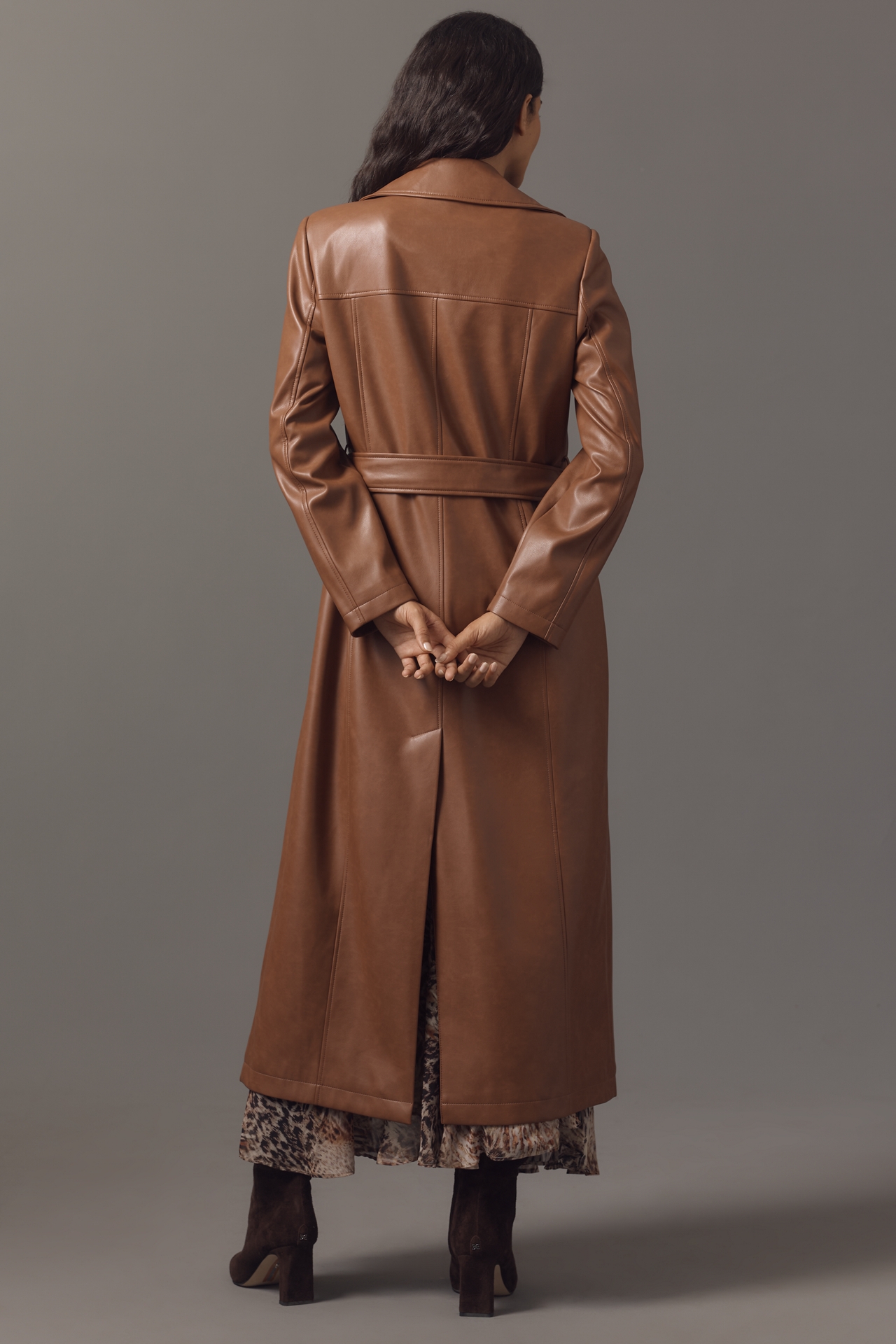Avec Les Filles Faux Leather Utility Trench Coat