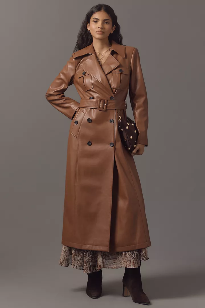 Avec Les Filles Faux Leather Utility Trench Coat