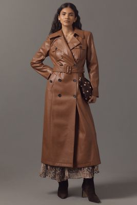 Avec Les Filles Faux Leather Utility Trench Coat