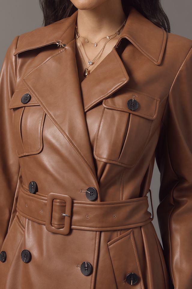 Avec Les Filles Faux Leather Utility Trench Coat #3