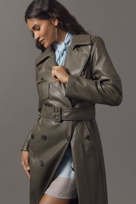 Avec Les Filles Faux Leather Utility Trench Coat