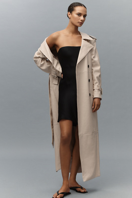 Avec Les Filles Faux-ever Leather Strong Shoulder Maxi Trench Coat Jacket