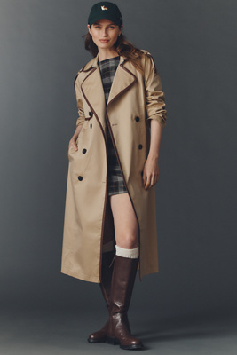 Avec Les Filles Faux-leather Piped Trench Coat Jacket In Nude