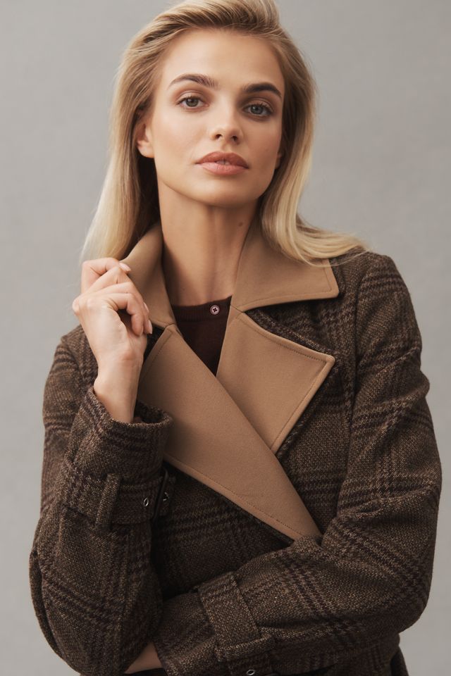 Avec Les Filles Belted Plaid Long Coat #1