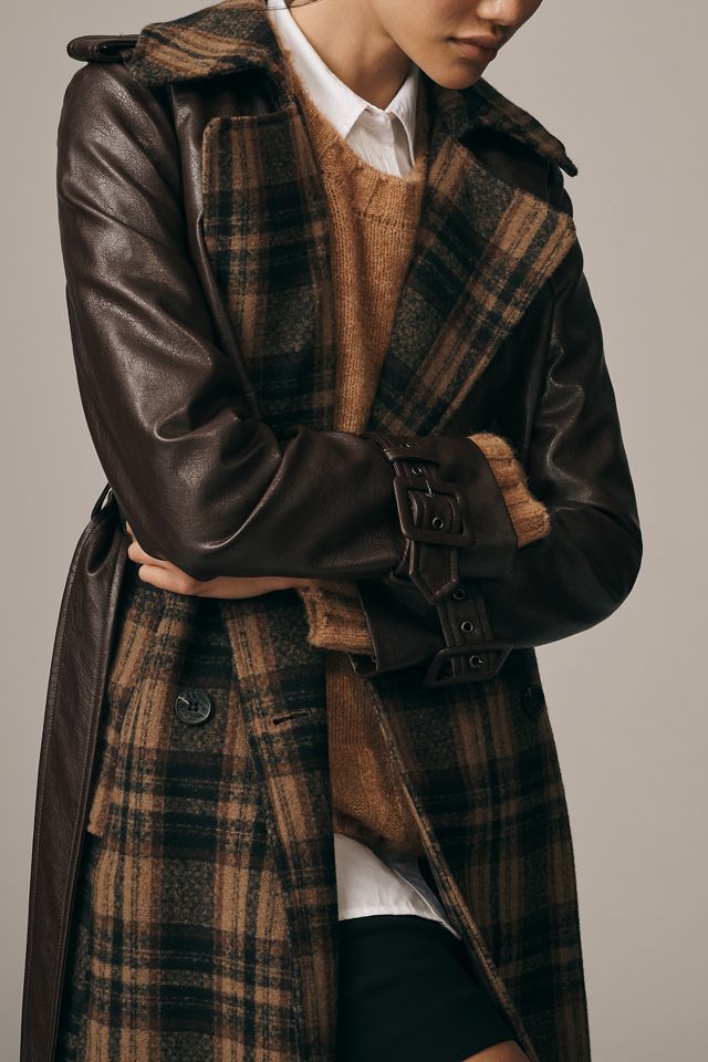 Avec Les Filles Faux-Leather Oversized Plaid Trench Coat #1