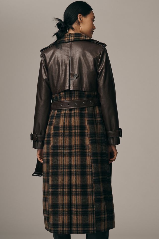 Avec Les Filles Faux-Leather Oversized Plaid Trench Coat #2