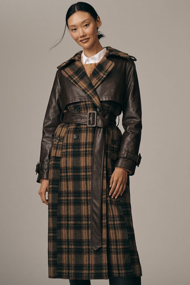 Avec Les Filles Faux-Leather Oversized Plaid Trench Coat #3