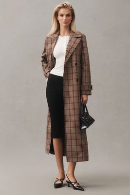 Avec Les Filles Belted Plaid Trench Coat