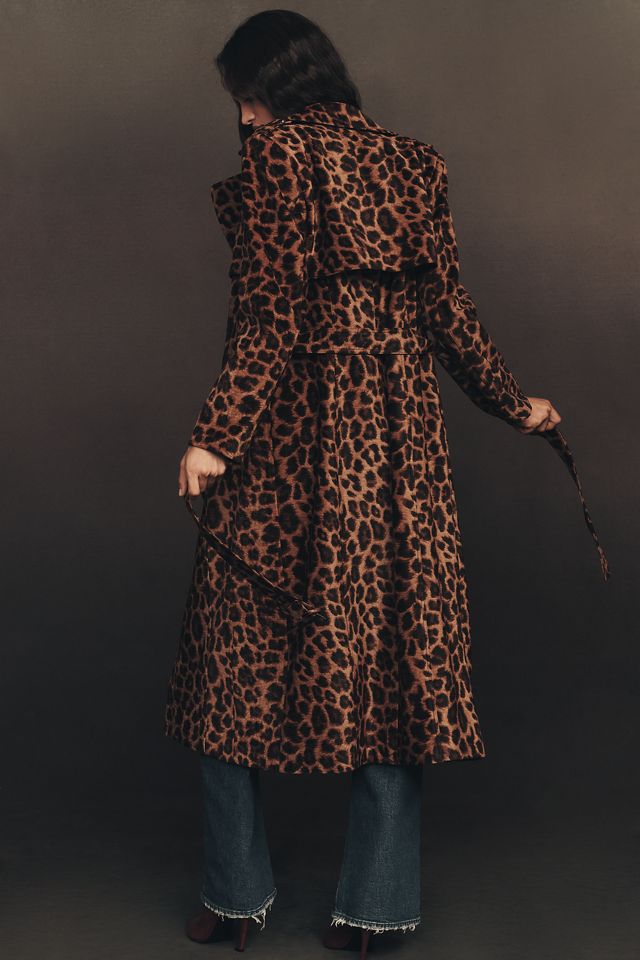 Avec Les Filles Flocked Velvet Animal Print Trench Coat #2