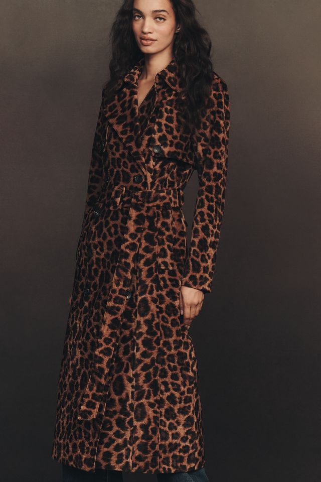Avec Les Filles Flocked Velvet Animal Print Trench Coat #3
