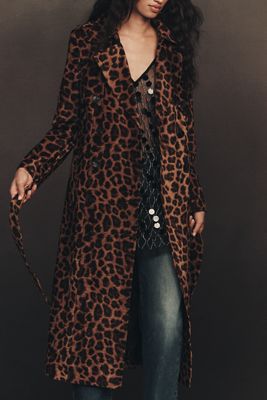 Avec Les Filles Flocked Velvet Animal Print Trench Coat