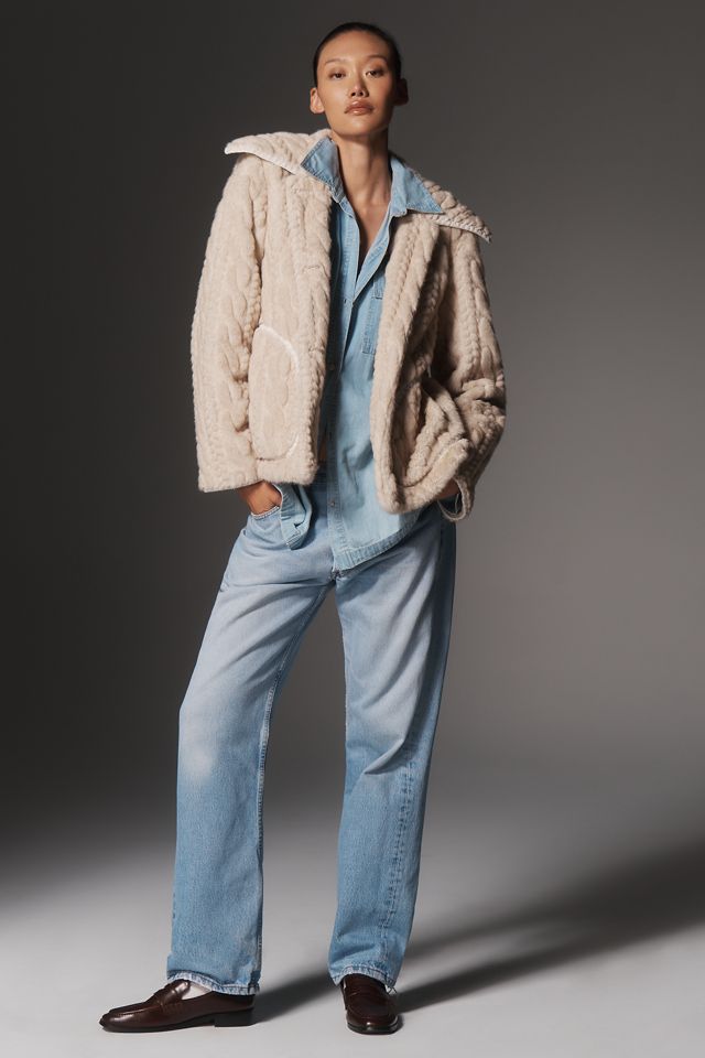 Avec Les Filles Faux Fur Cable-Knit Jacket #1