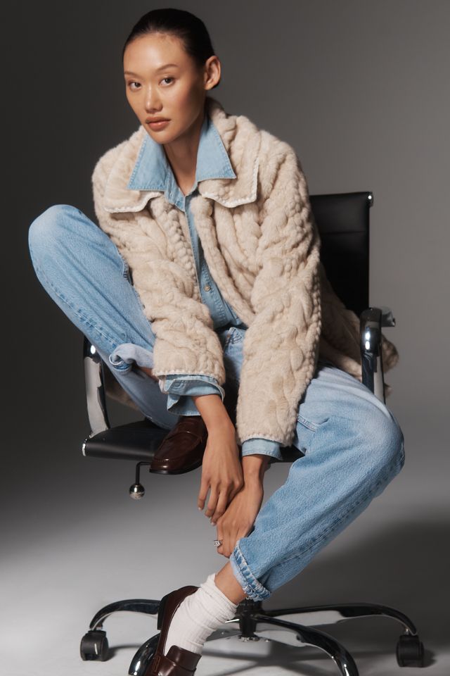 Avec Les Filles Faux Fur Cable-Knit Jacket #3