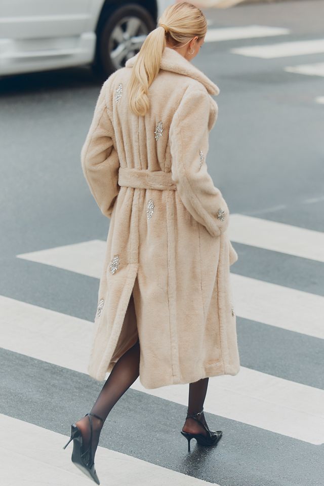 Avec Les Filles Embellished Faux Fur Belted Coat #1