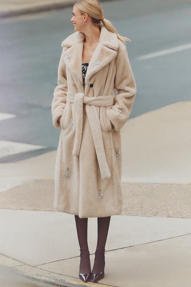 Avec Les Filles Embellished Faux Fur Belted Coat #4