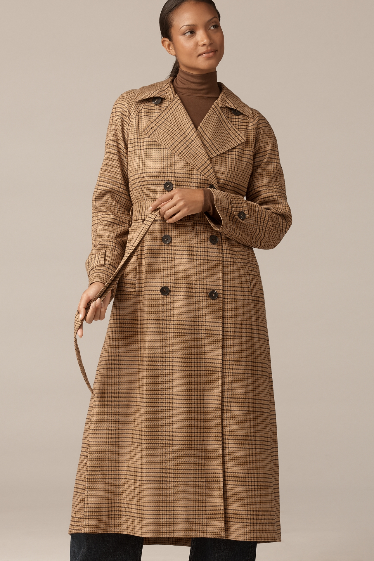 Avec Les Filles Plaid Belted Trench Coat