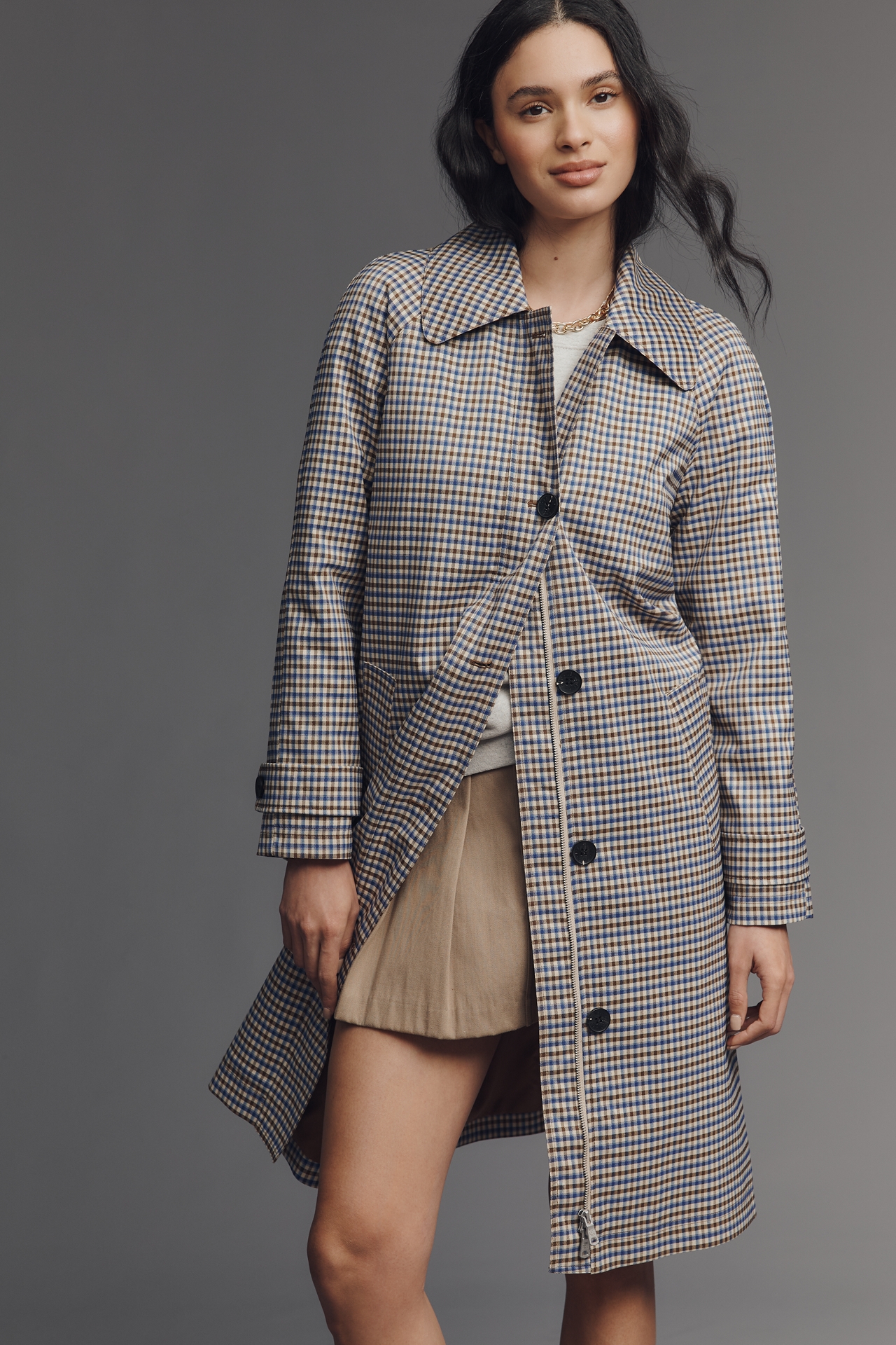 Avec Les Filles Long Gingham Trench Coat
