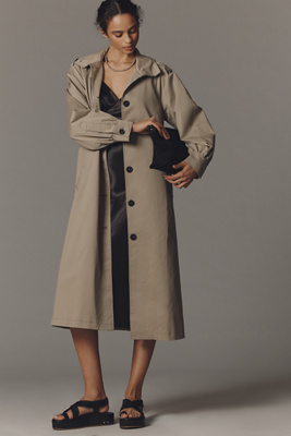 Funnel-Neck Mid-Length Trench Coat Jacket